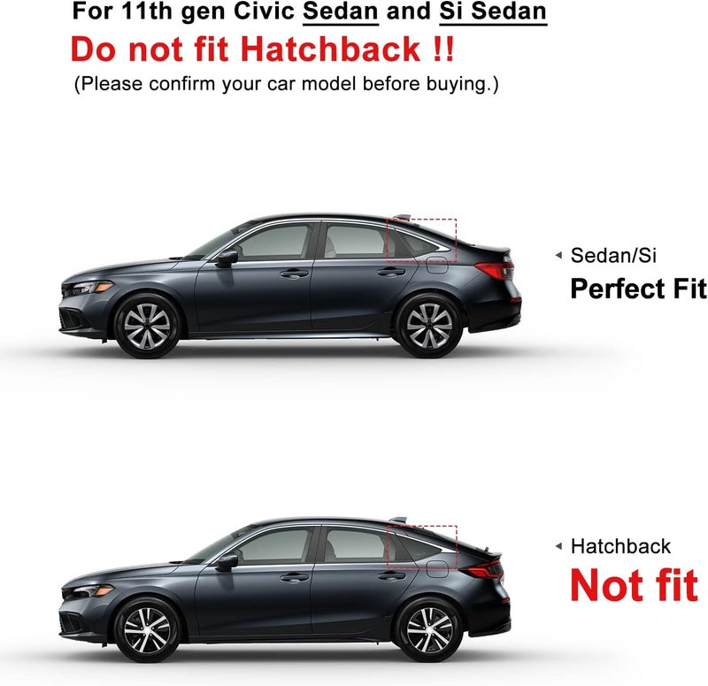 CKE for 11th Gen Civic Sedan Compatible with Honda Civic 2026 2025 2024 2023 2022 Accessories Car Exterior Rear Side Window Louvers Air Vent Scoop Shades Cover Blinds -Bright Black - Image 2